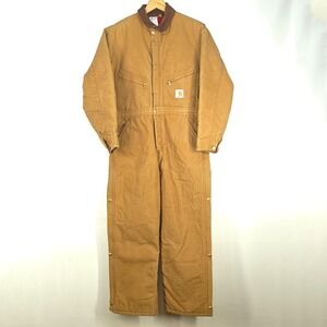 Vintage Carhartt Duck Coveralls Mens 40 Short Brown Quilt Lined USA MADE 996QZS